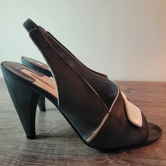 Max Studio designer fine white leather and dove grey suede sz 7 slingback heels - Picture 5 of 8